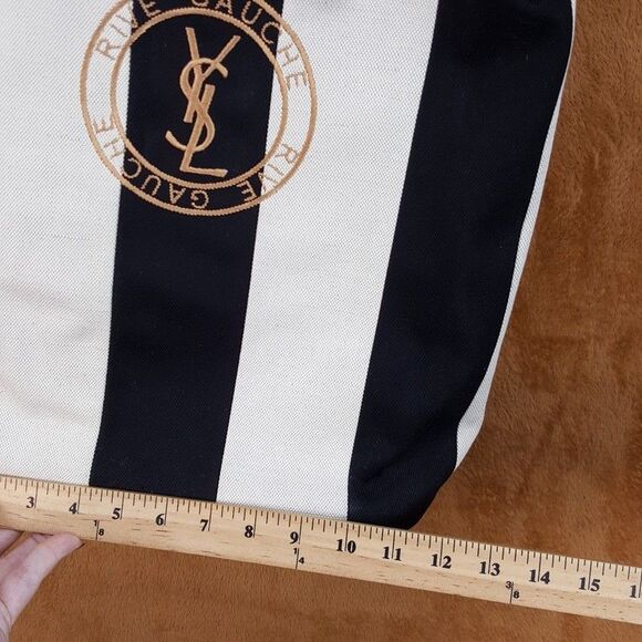 SAINT LAURENT Rive Gauche Sling Backpack Black White Striped Canvas Drawstring - Picture 16 of 16